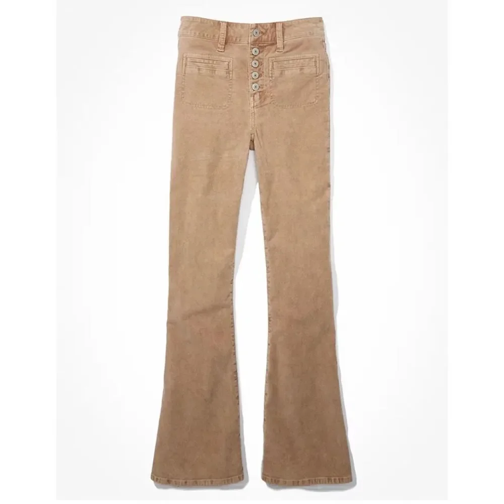 AMERICAN EAGLE Stretch Corduroy Super High-Waisted Plus Size Flare Pants Sz 18 - Picture 1 of 10